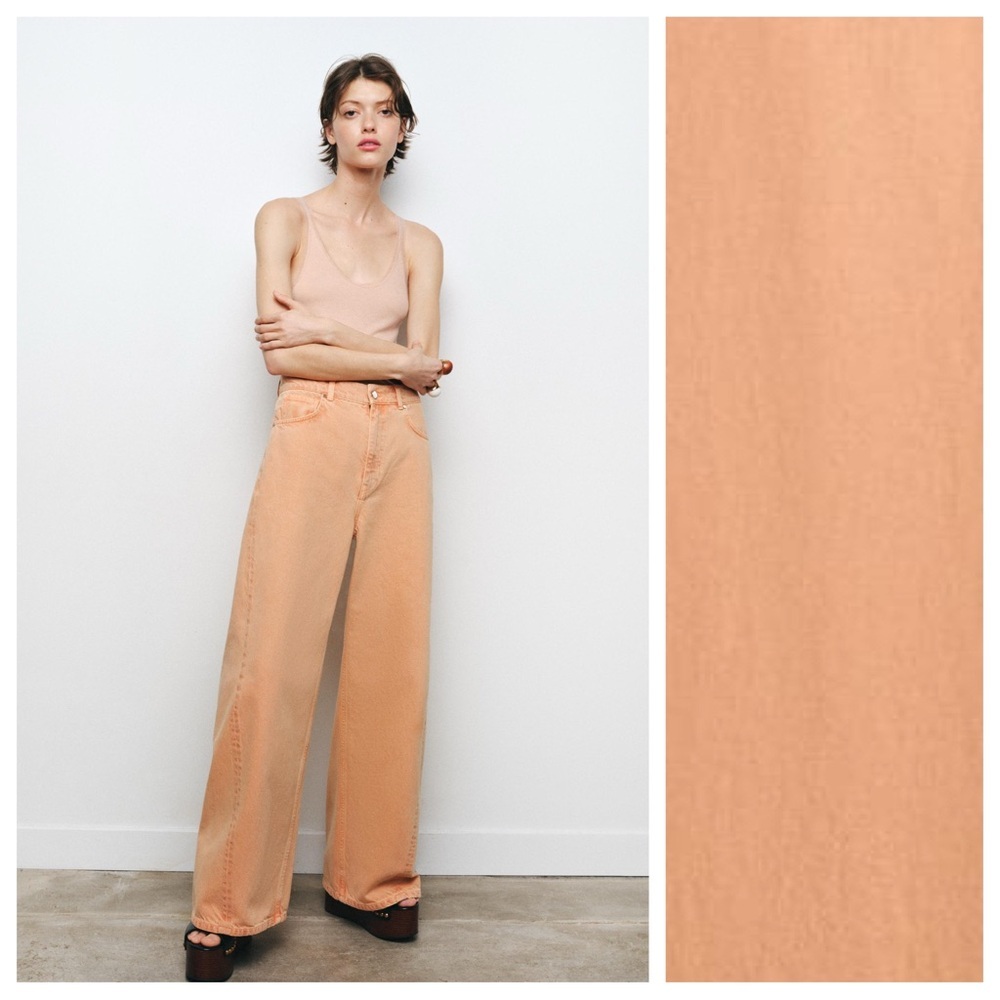 NWT. Zara ZW Collection Orange High-Waisted Wide Leg  Full Length Jeans Size 4.